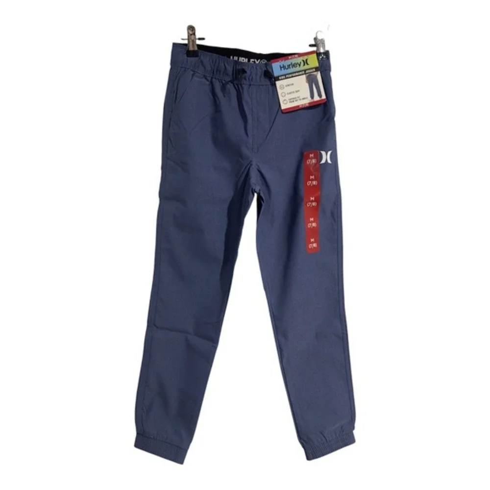 Hurley Kids Performance Jogger Pants Blue Stretch Tapered Fit Size‎ M 7/8 NEW
